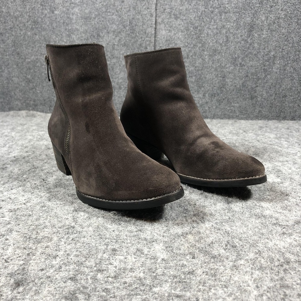 Paul Green 10209‎ Ankle Boots Womens 9 Taupe Brown Suede Block Heel Zip